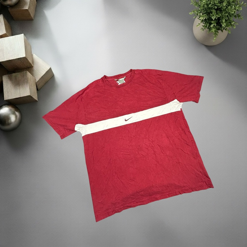 Vintage Nike Center Swoosh T-Shirt Red White Stripe Y2K XXL Streetwear Skater